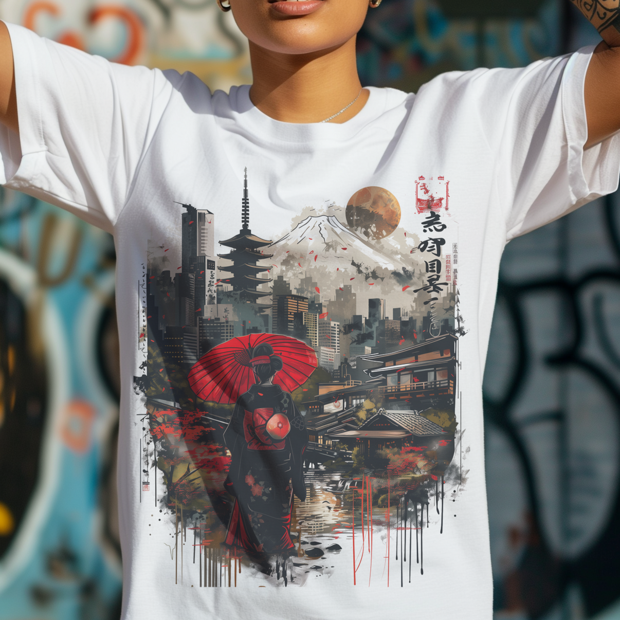 Japanese Art Girl Fuji T-Shirt