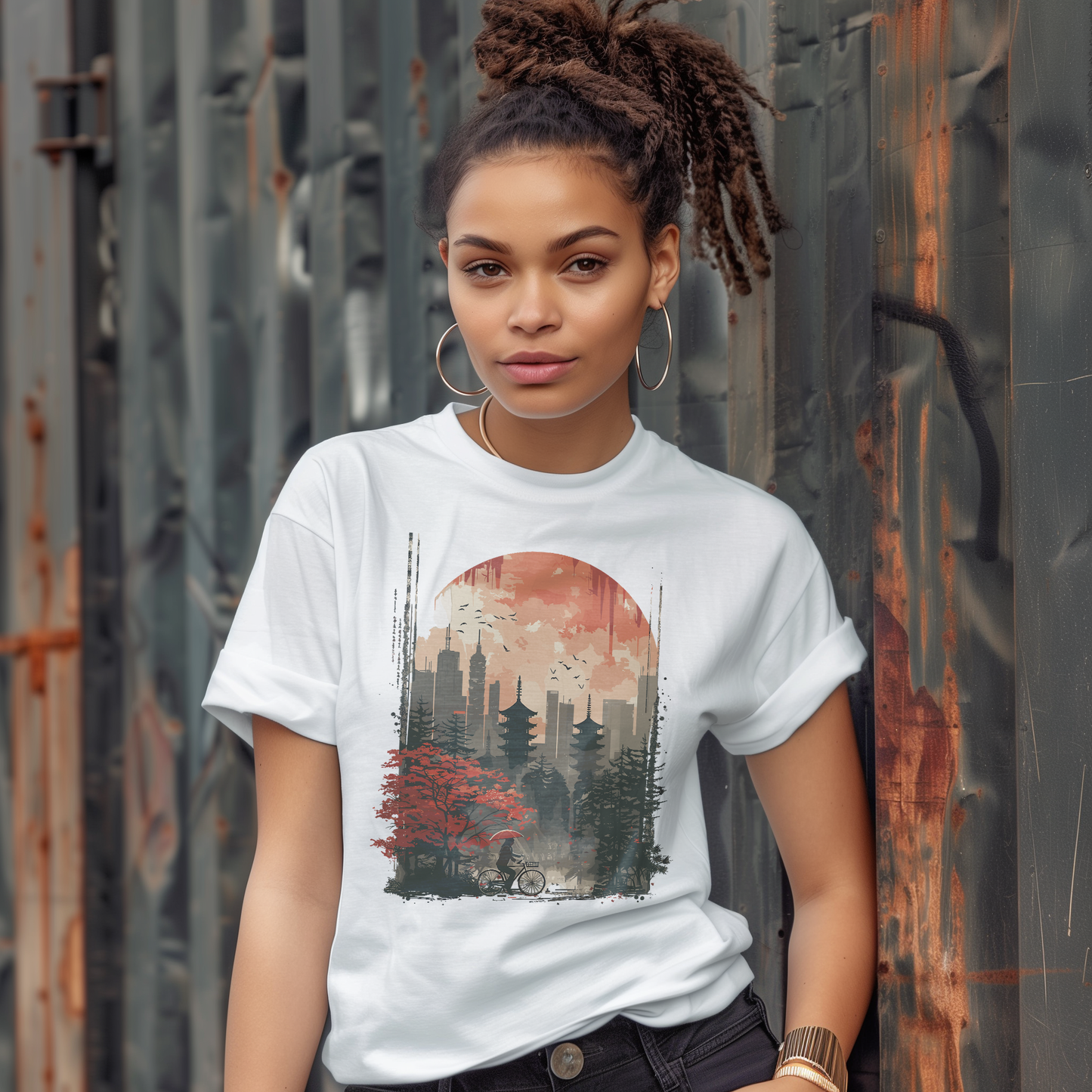 Japanese Art Skyline Biker T-Shirt