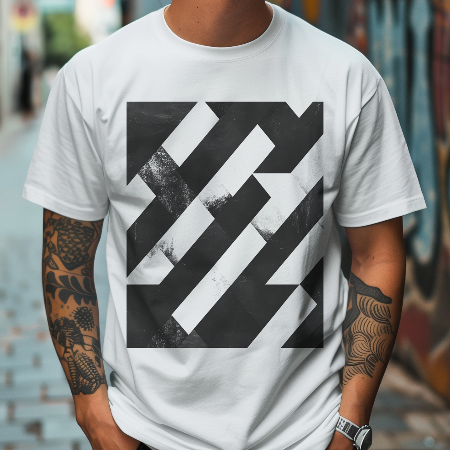 Abstract Grid Graphic T-Shirt