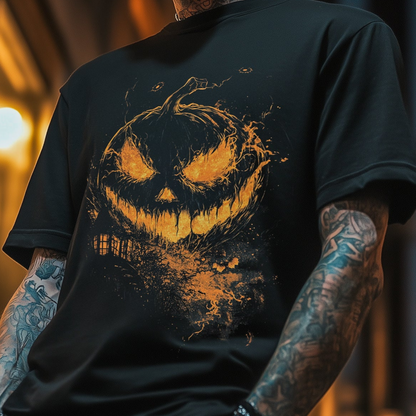 Pumpkin On Fire Graphic Halloween T-Shirt