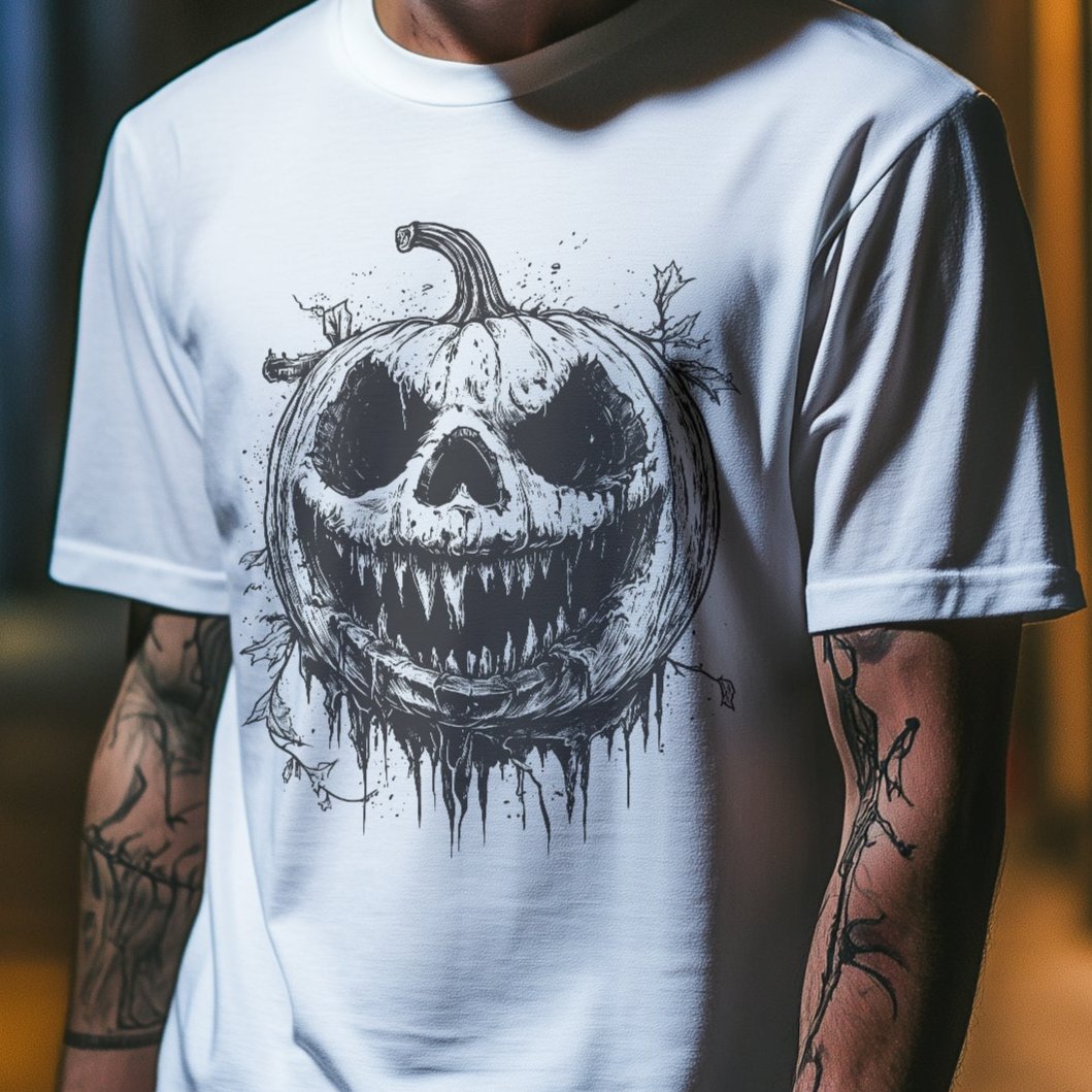 Scary PumpK BW Graphic Halloween T-Shirt