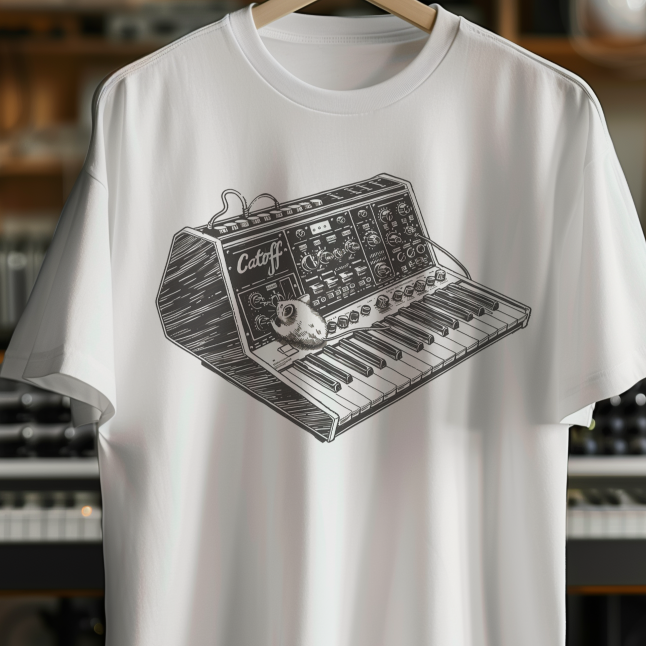 Funny Mouse on Synthesizer Catoff T-Shirt