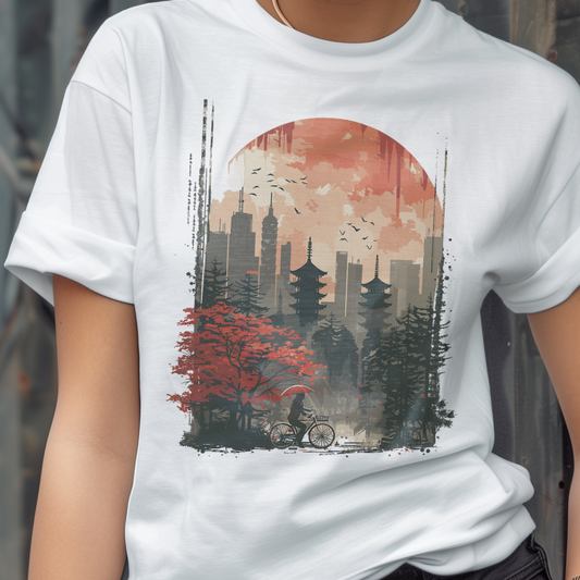 Japanese Art Skyline Biker T-Shirt